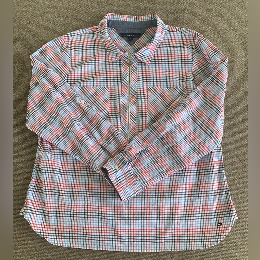 Tommy Hilfiger Red and Blue Casual 1/2 zip Shirt